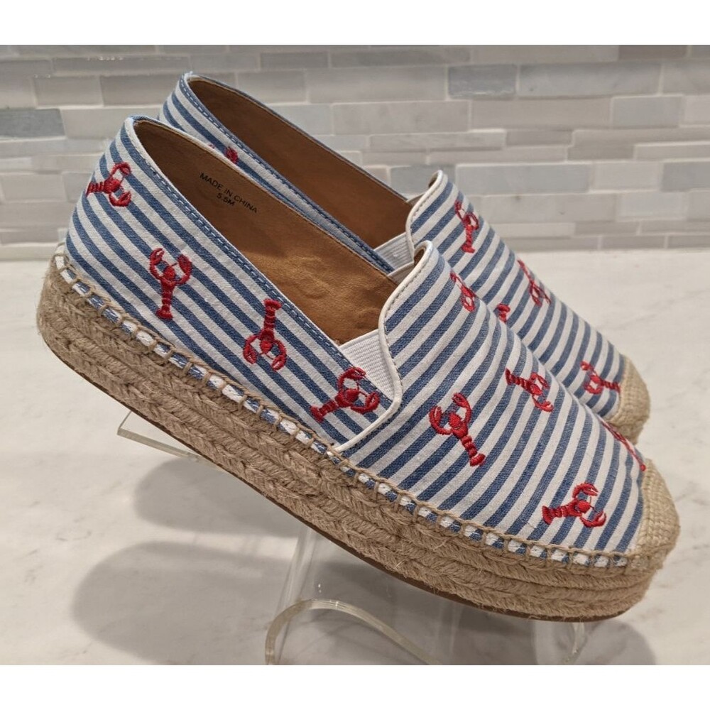 NEW~Talbots Quinn Platform Espadrilles Lobster Print Seersucker Slip-On Shoe 5.5